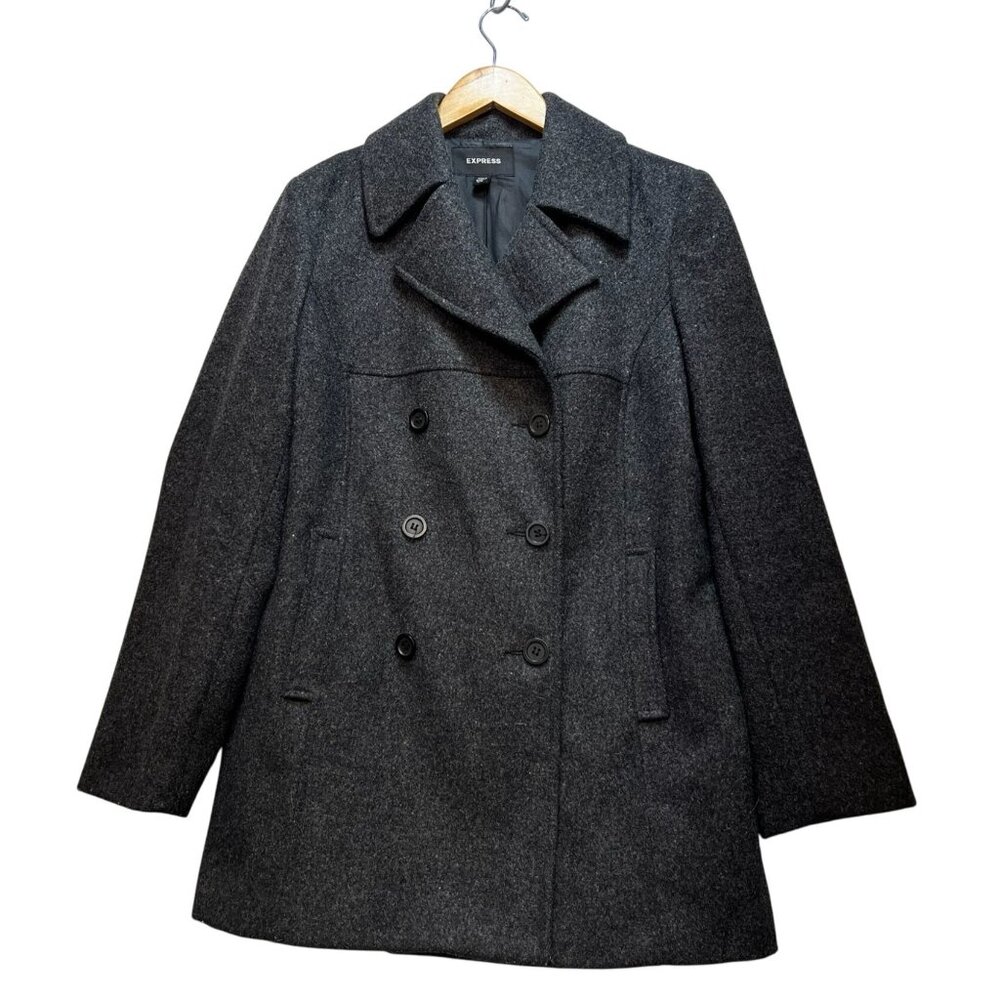 Express Womens Preppy Double Breasted Peacoat Size 7/8 Wool Blend Gray Winter